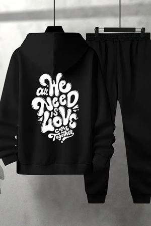 Unisex Siyah We Need Baskılı Eşofman Kapüşon- Kışlık Şardonlu Kumaş