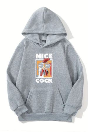 Unisex Gri Kapüşonlu Sweatshirt – Nice Coke Baskılı, Şardonlu Kalın Kumaş