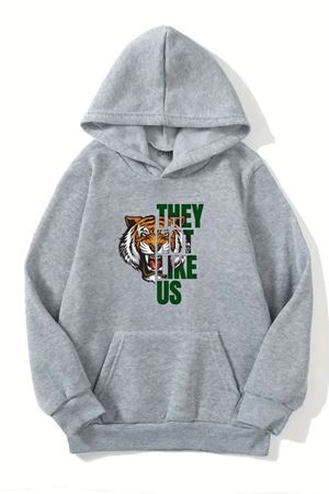 Unisex Gri Kapüşonlu Sweatshirt – They Not Like Us Baskılı,Şardonlu Kalın Kumaş