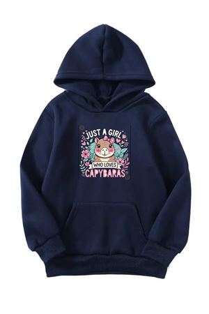 Unisex Oversize Şardonlu Kışlık Just a Girl Baskılı Kapüşonlu Sweatshirt - Lacivert