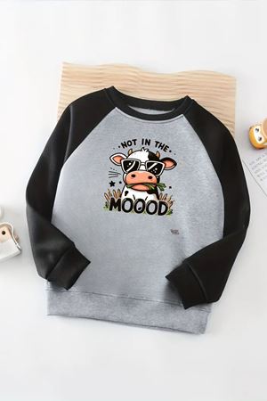 Unisex Gri-Siyah Reglan Sweatshirt – Not In The Moood Baskılı, Uzun Kollu