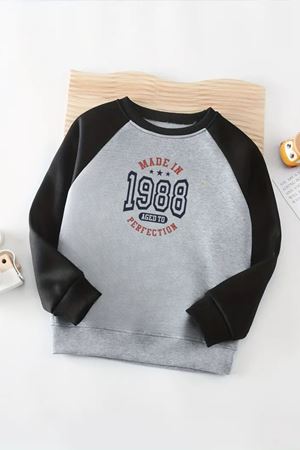 Unisex Gri-Siyah Reglan Sweatshirt – Made in 1988 Baskılı, Uzun Kollu