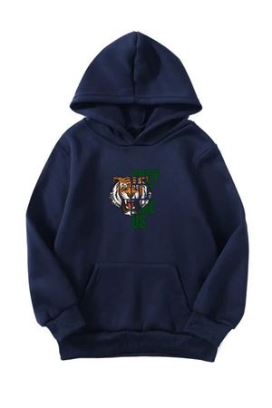 Unisex Oversize Şardonlu Kışlık Kaplan The Hot Like Us Baskılı Kapüşonlu Sweatshirt - Lacivert