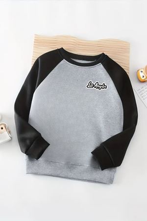Unisex Gri-Siyah Reglan Sweatshirt – Los Angelas Minimal Baskılı, Uzun Kollu