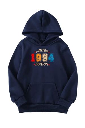 Unisex Oversize Şardonlu Kışlık 1994 Limited Edition Baskılı Kapüşonlu Sweatshirt - Lacivert