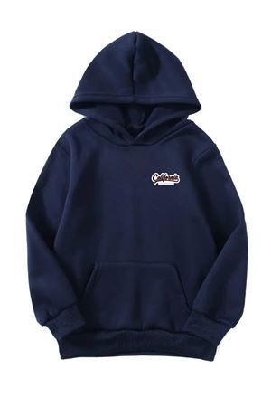 Unisex Oversize Şardonlu Kışlık California Minimal Desenli Baskılı Kapüşonlu Sweatshirt - Lacivert