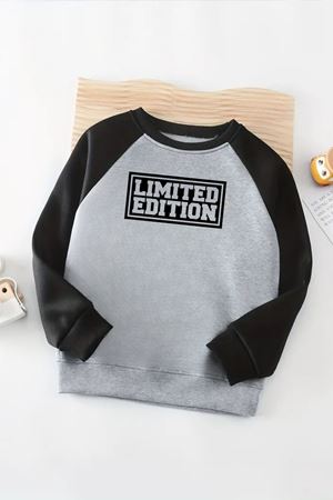 Unisex Gri-Siyah Reglan Sweatshirt – Limited Edition Baskılı, Uzun Kollu