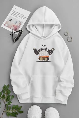 Unisex Beyaz Kapüşonlu Sweatshirt – WİNNER PEACE ,Baskılı Şardonlu Kalın Kumaş