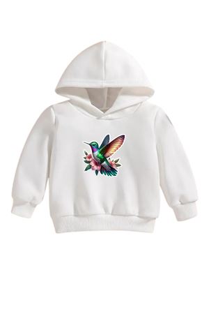 Çocuk Beyaz Kapüşonlu Sweatshirt – SERCE Baskılı, Şardonlu Kalın Kumaş