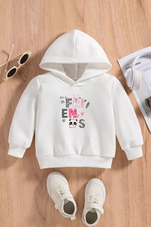 Çocuk Beyaz Kapüşonlu Sweatshirt – FRIENDS Baskılı, Şardonlu Kalın Kumaş
