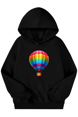 Unisex Siyah Cocuk Kapüşonlu Sweatshirt –Balon Baskılı, Şardonlu Kalın Kumaş