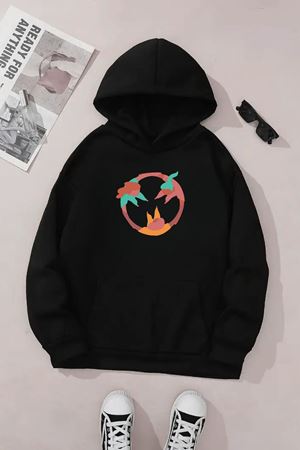 Unisex Siyah Kapüşonlu Sweatshirt – Kadın Gücü Baskılı, Şardonlu Kalın Kumaş
