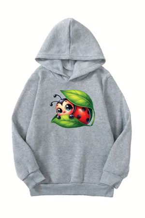 Unisex Gri Cocuk Kapüşonlu Sweatshirt –Ates Bocegı Baskılı, Şardonlu Kalın Kumaş