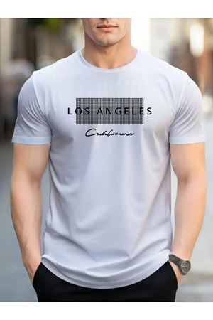 Los Angeles Süprem T-Shirt - Beyaz Oversize Bisiklet Yaka Kısa Kol Tişört