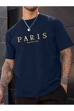 Paris Süprem T-Shirt - Lacivert Oversize Bisiklet Yaka Kısa Kol Tişört