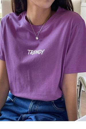Trendy Oversize Mor Baskılı T-shirt Unisex Rahat Kalıp - Bisiklet Yaka Kısa Kol Tişört