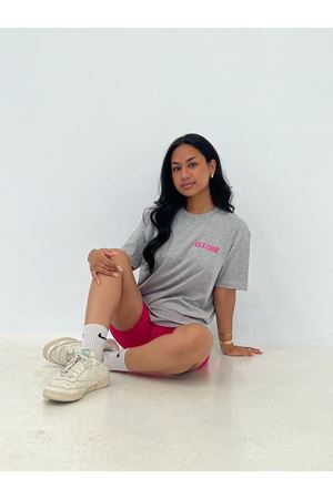 Ellore T-Shirt - Gri Baskılı Oversize Bisiklet Yaka Kısa Kol Tişört