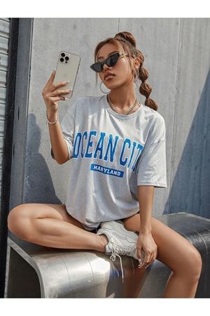 Grimelanj Oversize Ocean Cıty Baskılı T-shirt - Oversize Baskılı
