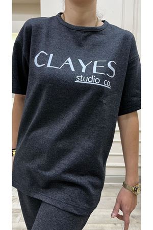 Clayes Studio Co Baskılı Antrasit T-shirt Eşofman Altı Tişört Takım - Oversize Unisex