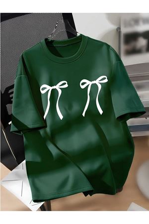 Beyaz Kurdela Baskılı Süprem Yeşil T-shirt - Oversize Bisiklet Yaka Kısa Kol Tişört