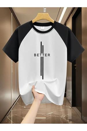 Siyah Better Baskılı Siyah Reglan Kol Beyaz Pamuklu T-shirt - Oversize