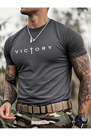 Victory Baskılı Süprem Füme T-Shirt - Oversize Bisiklet Yaka Tişört