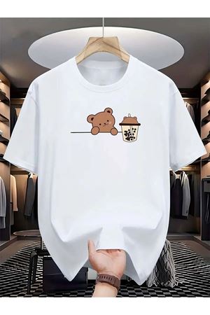 Bear Bubble Tea Baskılı Oversize Süprem T-shirt