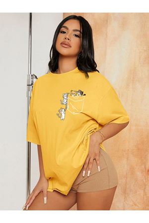 Unisex Kadın/Erkek CAT Renkli Özel Baskılı Oversize Bisiklet Yaka Süprem T-Shirt