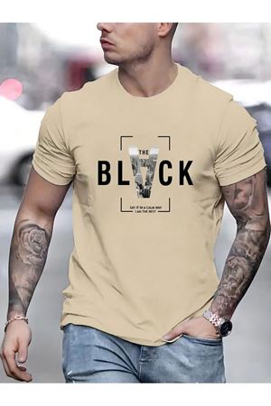 The Black Baskılı Süprem Bej T-Shirt - Oversize Bisiklet Yaka Tişört