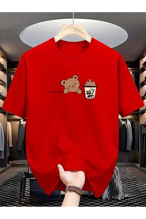 Bear Bubble Tea Baskılı Oversize Süprem T-shirt