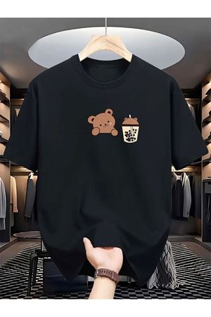 Bear Bubble Tea Baskılı Oversize Süprem T-shirt