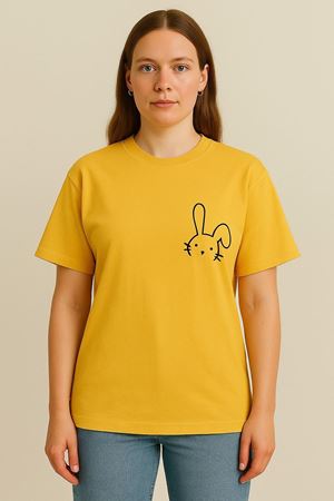 Kadın Tavşan Baskılı Oversize Sarı T-shirt