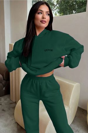 Nefti Yeşil Fetch Eşofman Takımı - Baskılı Oversize Kapüşonlu Şardonlu