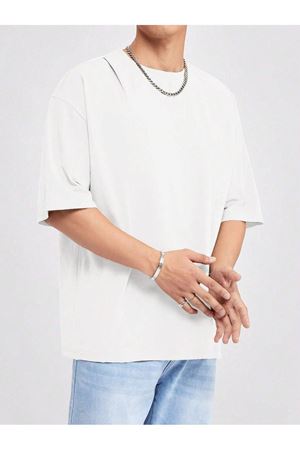 Basic Süprem T-Shirt - Beyaz Oversize Bisiklet Yaka Tişört