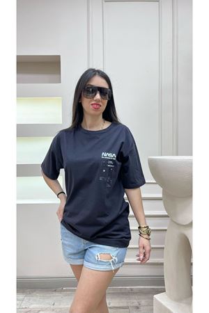 Füme Nasa Baskılı Süprem T-Shirt - Oversize Bisiklet Yaka Kısa Kol Tişört