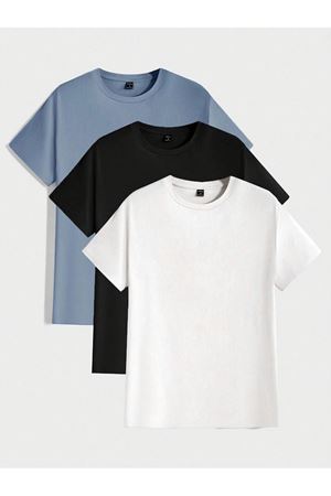 3'Lü Basic Süprem T-Shirt - Bebe Mavisi Siyah Beyaz Oversize Bisiklet Yaka Tişört