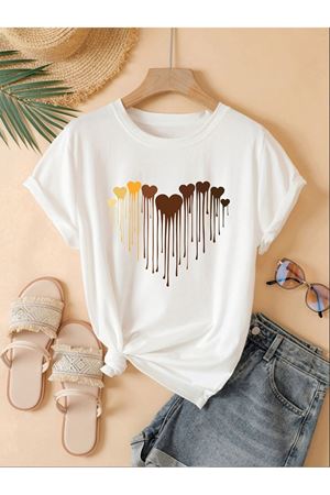 Eriyen Kalpler Baskılı Süprem Beyaz T-shirt - Oversize Bisiklet Yaka Tişört