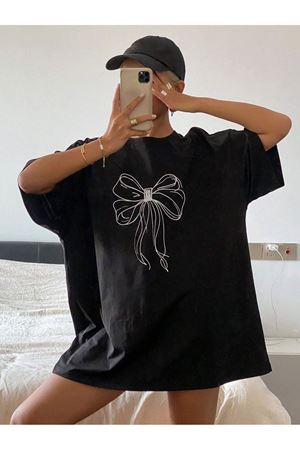 Kurdela Süprem T-Shirt - Siyah Baskılı Oversize Bisiklet Yaka Kısa Kol Tişört