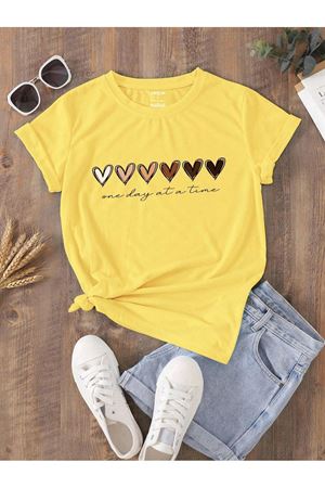 Renkli Kalpli Süprem T-Shirt - Baskılı Oversize Bisiklet Yaka Kısa Kol Tişört