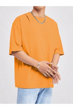 Basic Süprem T-Shirt - Turuncu Oversize Bisiklet Yaka Tişört