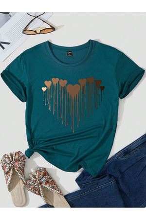 Eriyen Kalpler Baskılı Süprem Petrol Yeşili T-Shirt - Oversize Bisiklet Yaka Tişört