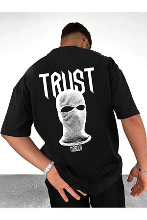 Trust Nobody Süprem T-Shirt - Siyah Baskılı Oversize Bisiklet Yaka Tişört