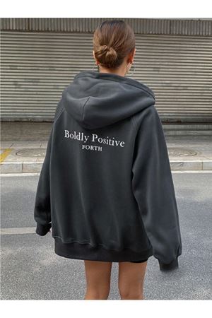 Unisex Oversize Boldly Baskılı Füme Hırka