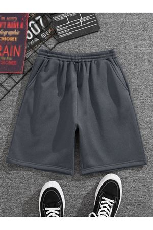 Düz Renk Penye Şort - Füme Baskısız Kısa Kordonsuz