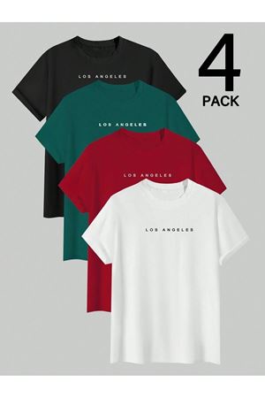 Minimal Losangeles Baskılı Tshirt 4 Lü Siyah Beyaz Nefti Kırmızı - Oversize Tişört Unisex