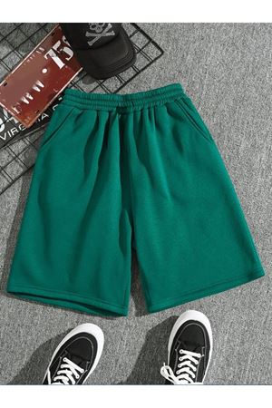 Düz Renk Penye Şort - Yeşil Baskısız Kısa Kordonsuz