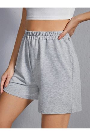 Penye Şort - Gri Basic Kısa Baskısız Kordonsuz