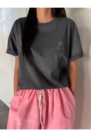 Füme Oversize Love T-shirt - Oversize Baskılı