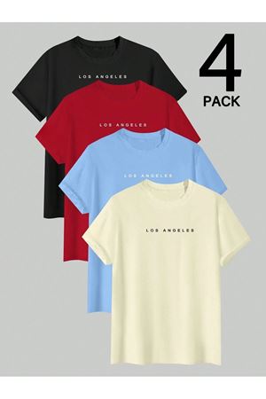 Minimal Losangeles Baskılı Tshirt 4 Lü Siyah Kırmızı Bej Bebe Mavi - Oversize Tişört Unisex