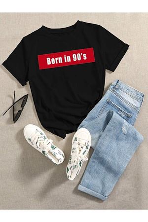 Kadın Beyaz Oversize 90's Baskılı T-shirt